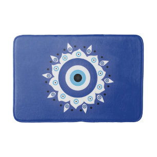 Mandala Griechisch Evil Eye Blue White Badematte