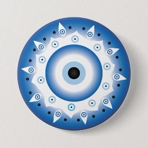 Mandala Griechisch Evil Eye Blue White Button