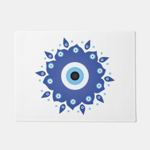 Mandala Griechisch Evil Eye Blue White Fußmatte