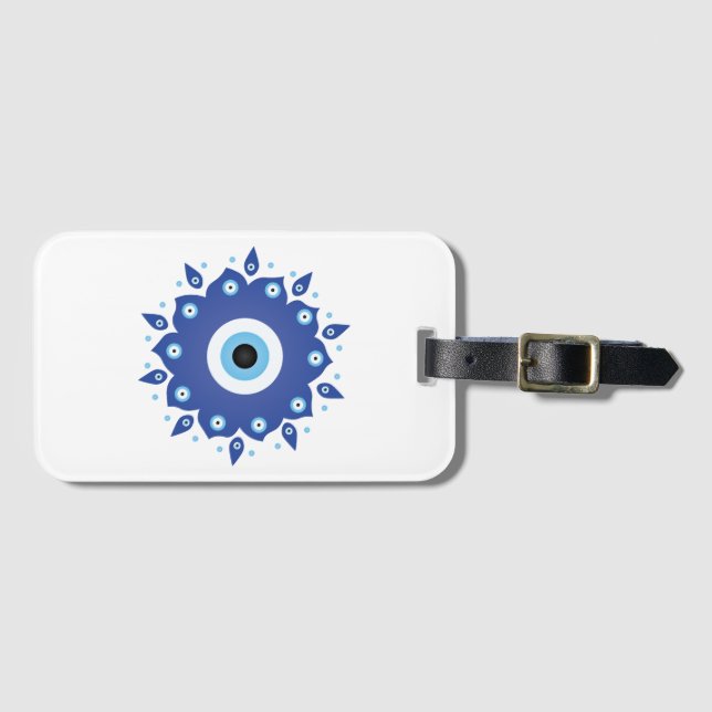 Mandala Griechisch Evil Eye Blue White Gepäckanhänger (Vorderseite (Horizontal))