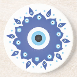 Mandala Griechisch Evil Eye Blue White Getränkeuntersetzer