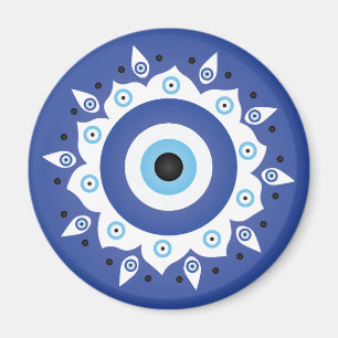 Mandala Griechisch Evil Eye Blue White Magnet