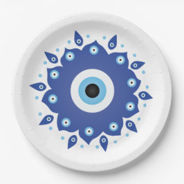 Mandala Griechisch Evil Eye Blue White Pappteller