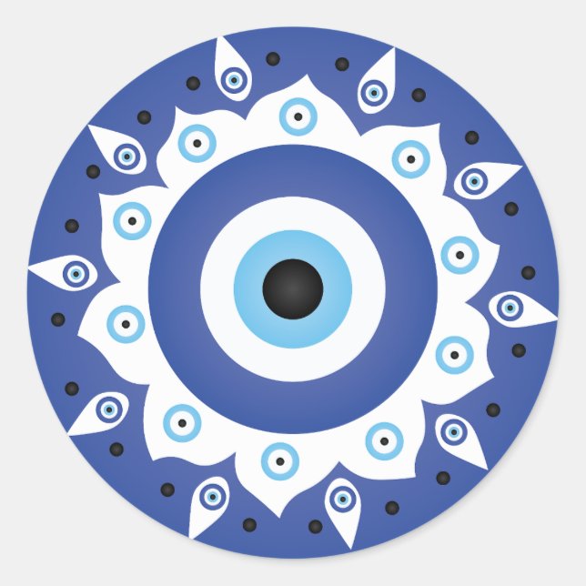 Mandala Griechisch Evil Eye Blue White Runder Aufkleber (Vorderseite)