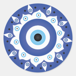 Mandala Griechisch Evil Eye Blue White Runder Aufkleber