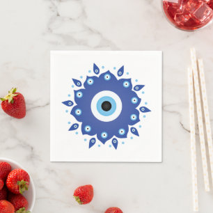 Mandala Griechisch Evil Eye Blue White Serviette
