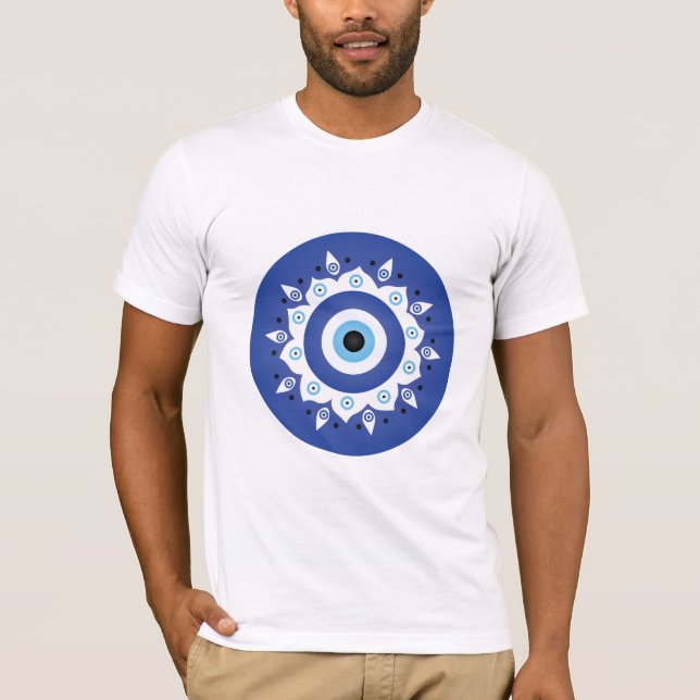 Mandala Griechisch Evil Eye Blue White T-Shirt (Vorderseite)