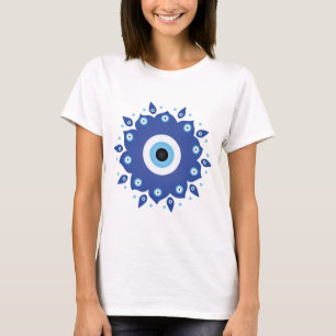 Mandala Griechisch Evil Eye Blue White T-Shirt