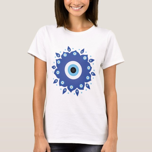 Mandala Griechisch Evil Eye Blue White T-Shirt (Vorderseite)