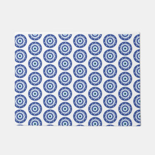 Mandala Griechisch Evil Eye Pattern Blau Weiß Fußmatte