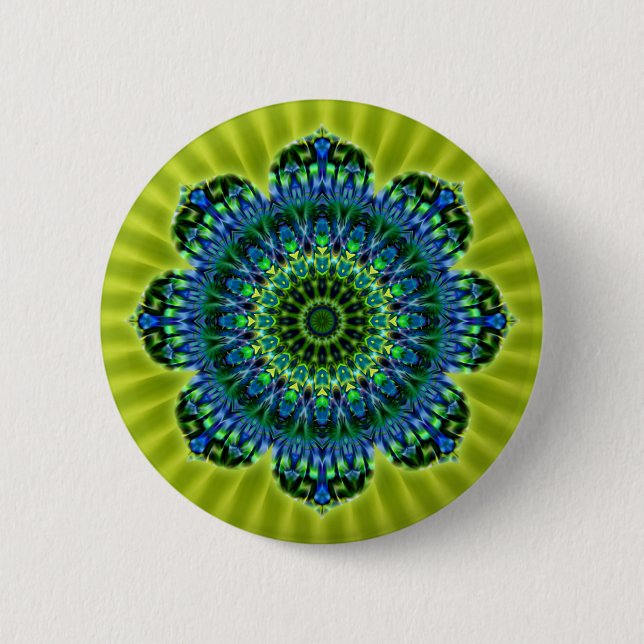 Mandala grün blau | hellgrüne Blume Button (Vorderseite)