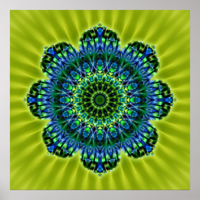 Mandala grün blau | hellgrüne Blume Poster (Vorne)
