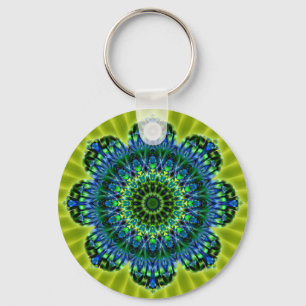 Mandala grün blau   hellgrüne Blume Schlüsselanhänger