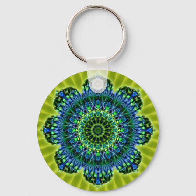 Mandala grün blau | hellgrüne Blume Schlüsselanhänger (Vorderseite)