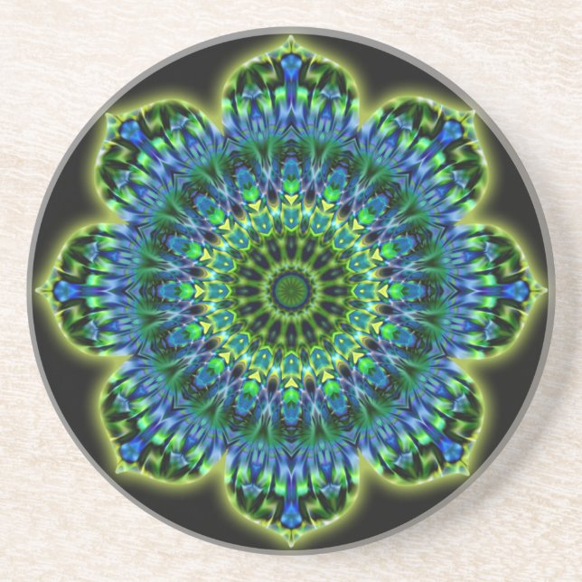Mandala grün blau | schwarz getränkeuntersetzer (Vorne)