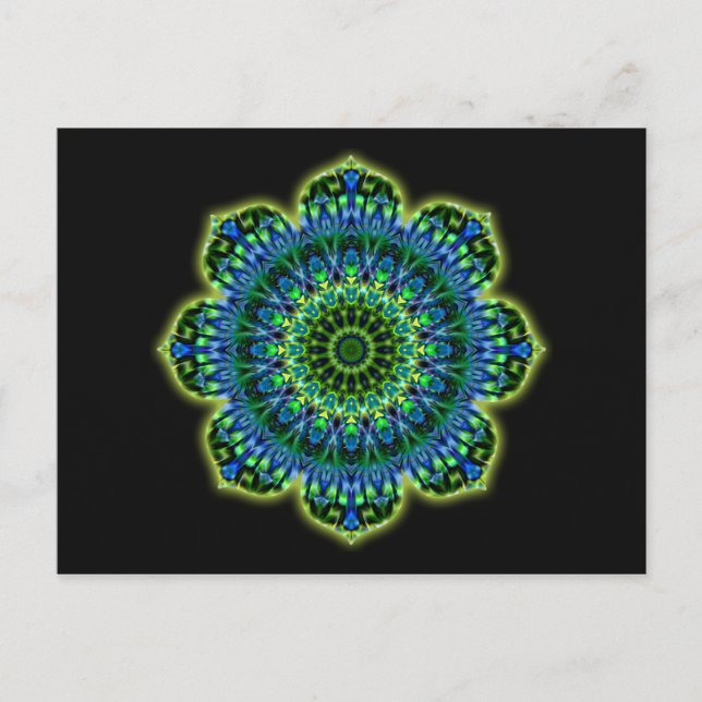 Mandala grün blau | schwarz postkarte (Vorderseite)