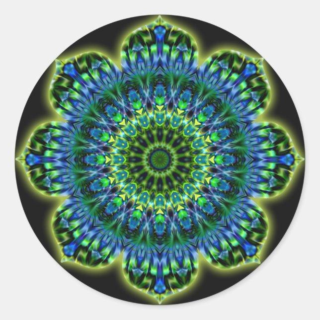 Mandala grün blau | schwarz runder aufkleber (Vorderseite)