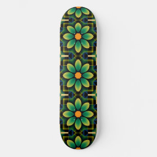 Mandala Grünes und Gelbes Blumen Geometrisches Mus Skateboard