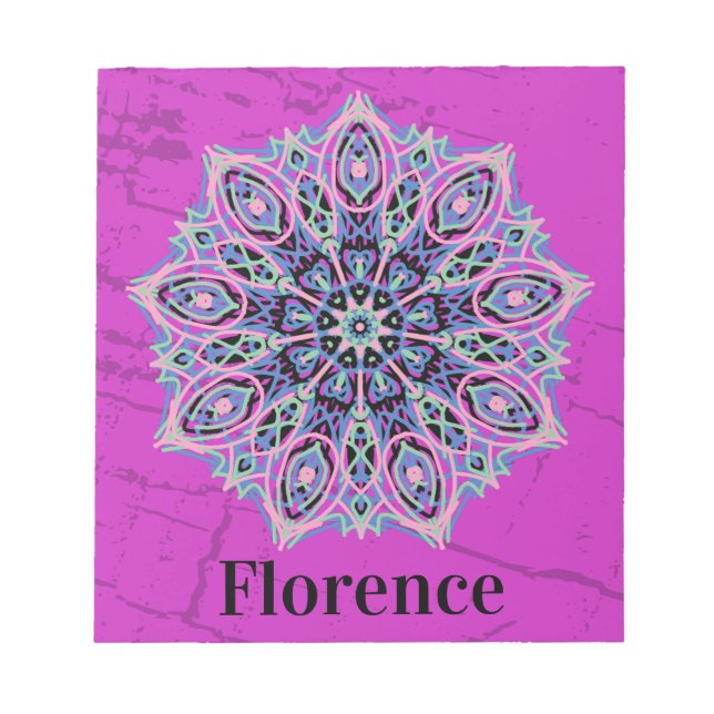 Mandala. Grunge-Stil mit personalisiertem Namen. Notizblock (Vorderseite)
