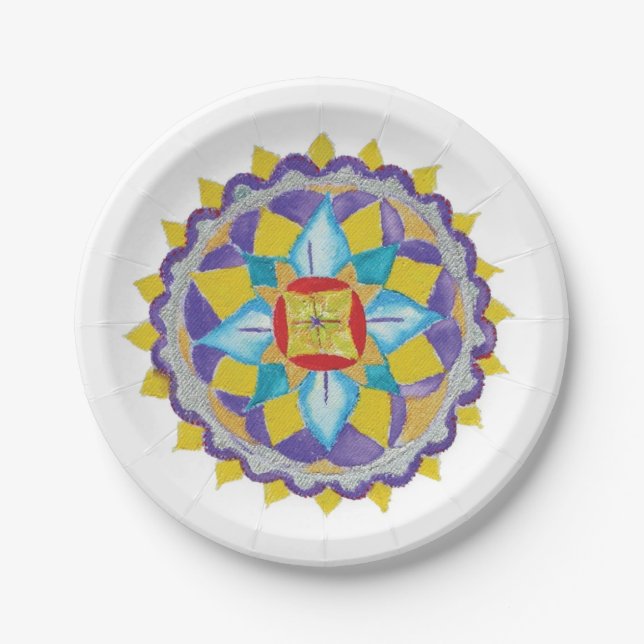 Mandala Hand bemalt Aquarellpapier Teller 7 in (Vorderseite)