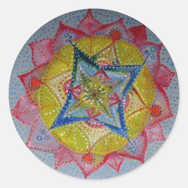 Mandala Handgemalt Klassischer Rundsticker, glänze Runder Aufkleber (Vorderseite)