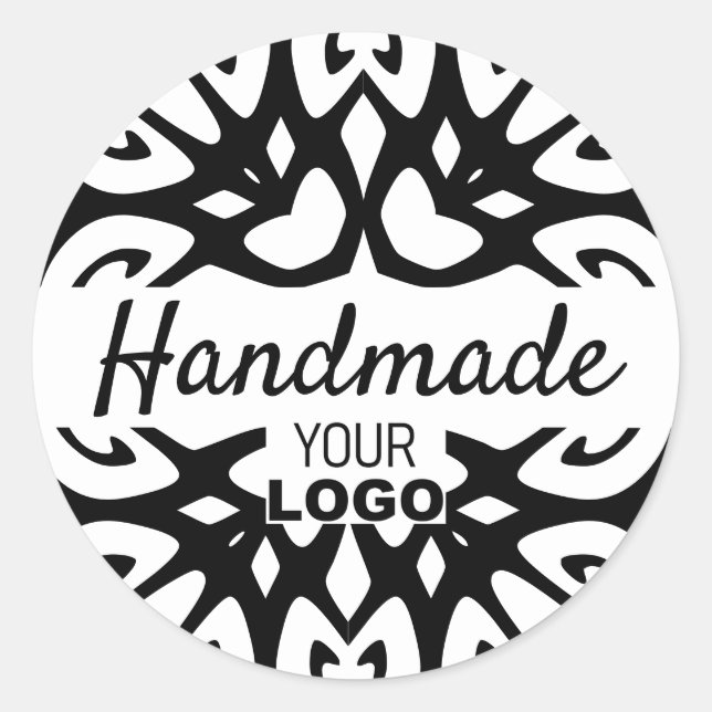 Mandala Handmade-Logo für das moderne Weiße Schwar Runder Aufkleber (Vorderseite)