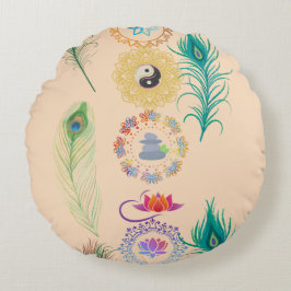 Mandala Harmony: Symbolic Round Cushion Rundes Kissen