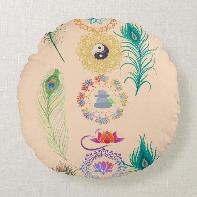 Mandala Harmony: Symbolic Round Cushion Rundes Kissen (Vorderseite)