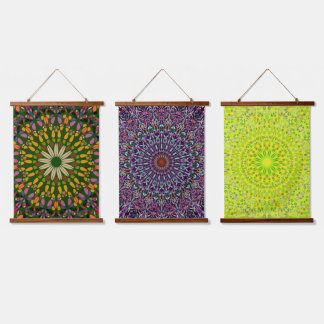 Mandala Harmony Wall Tapestry Wood-Topped Vertical Wandteppich Mit Holzrahmen