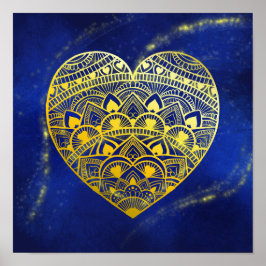 Mandala Heart Luminous Gold und Blue Print Poster