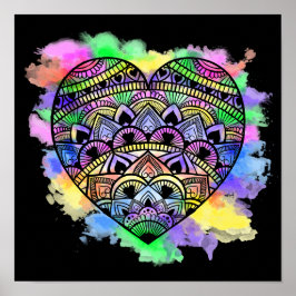 Mandala Heart Multicolor Wasserfarbe Printwerbung Poster