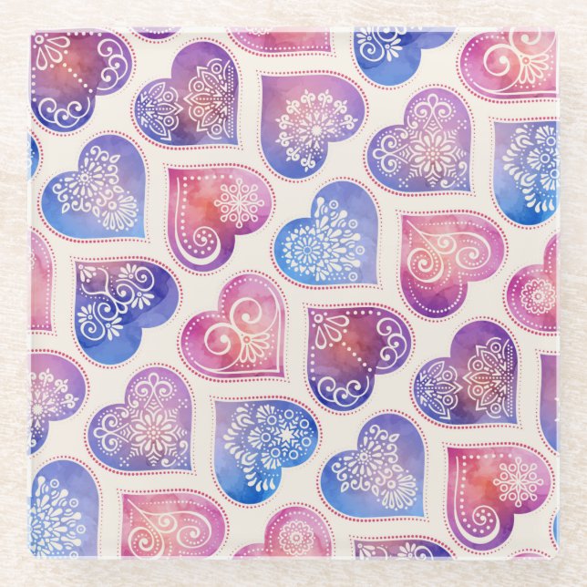 Mandala Hearts Muster Glasuntersetzer (Vorderseite)