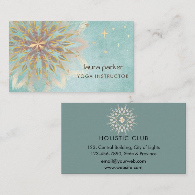 Mandala Holistic Lotus Floral Zen Yoga Aquamarin Visitenkarte (Vorne/Hinten)