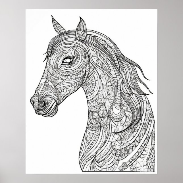 Mandala Horse Coloring Poster für Erwachsene (Vorne)