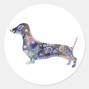 Mandala-Hund, Dackel-klassischer runder Aufkleber