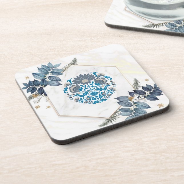 Mandala Illustration, Aquamarine Blumengrafik Getränkeuntersetzer (Linke Seite)