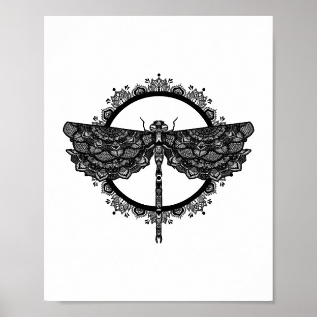 Mandala im buddhistischen Stil Nepals mit Libellen Poster (Vorne)