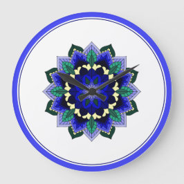 Mandala in Blau Große Wanduhr