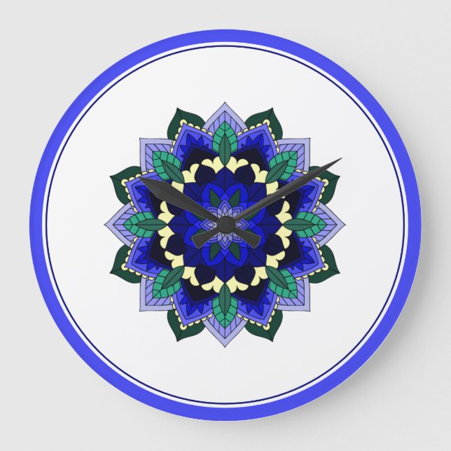 Mandala in Blau Große Wanduhr (Vorderseite)
