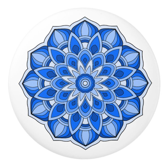 Mandala in blau keramikknauf (Vorderseite)