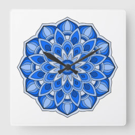 Mandala in blau quadratische wanduhr