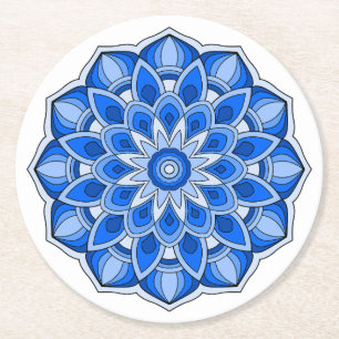 Mandala in blau runder pappuntersetzer