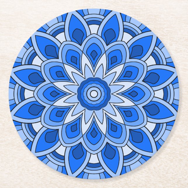 Mandala in blau runder pappuntersetzer (Vorderseite)