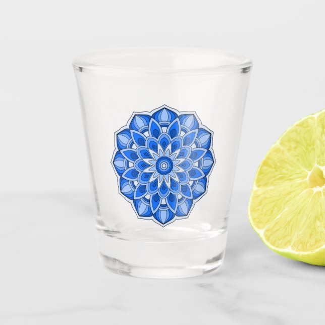 Mandala in blau schnapsglas (Vorderseite)