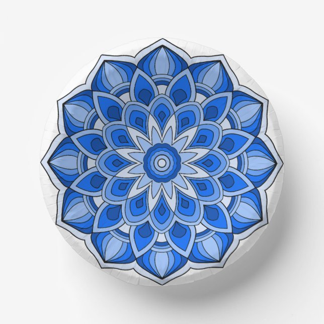 Mandala in blauer Papierplatte Pappteller (Vorderseite)