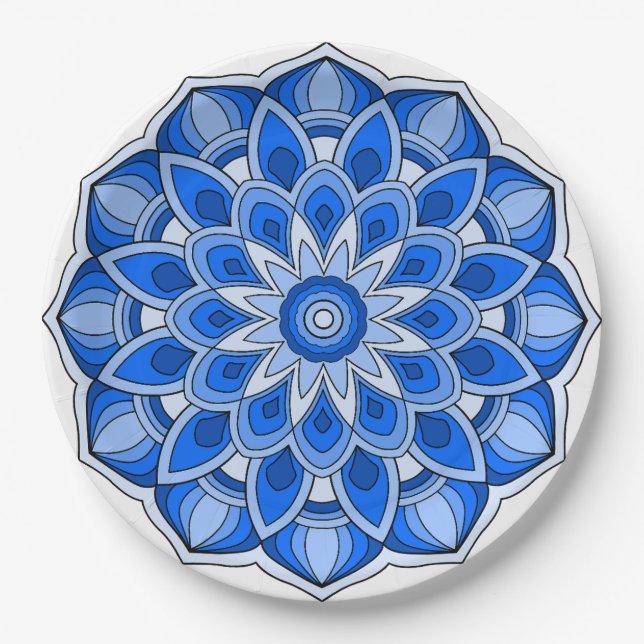 Mandala in blauer Papierplatte Pappteller (Vorderseite)