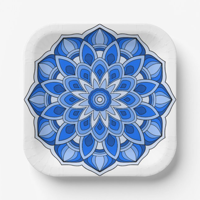 Mandala in blauer Papierplatte Pappteller (Vorderseite)