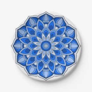 Mandala in blauer Papierplatte Pappteller