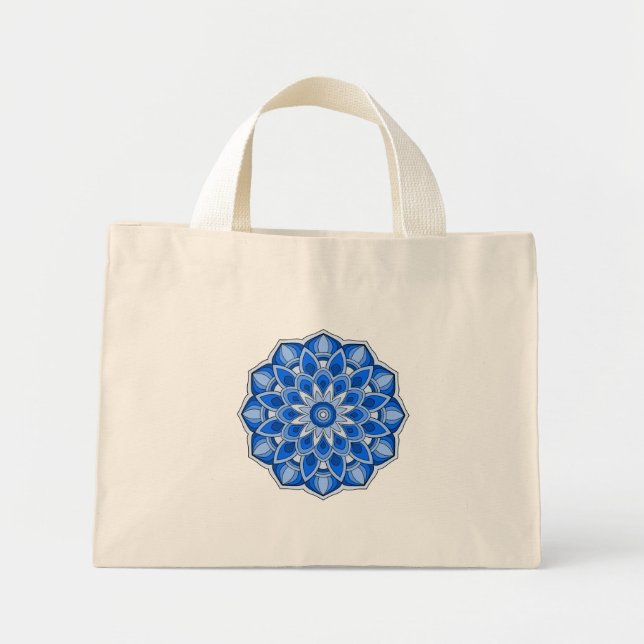 Mandala in blauer Tote-Tasche Mini Stoffbeutel (Vorne)