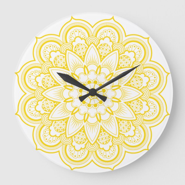 Mandala in Gold und Weiß Große Wanduhr (Vorderseite)